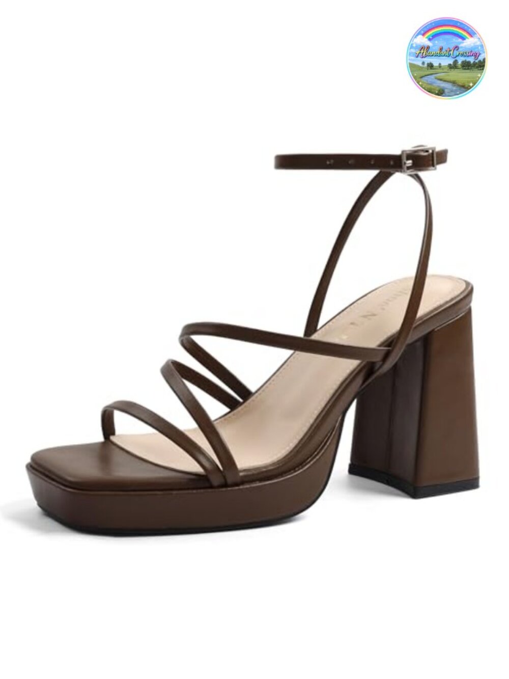 Women's Strappy Platform Heeled Sandals Faux Leather Ankle Strap Square Toe